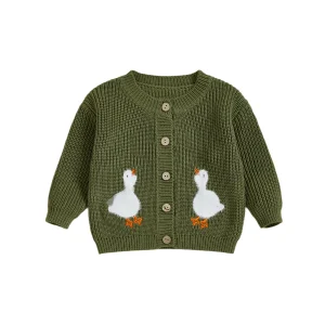 Children's Knitted Cardigan; Button Closure, Embroidery