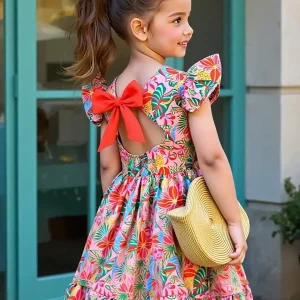 Girls Floral Print Tiered Dress