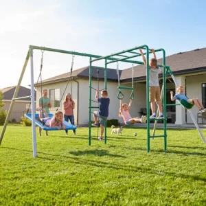 Swings, Monkey Bars, Belt Swing, Climbing Net, Trapeze
