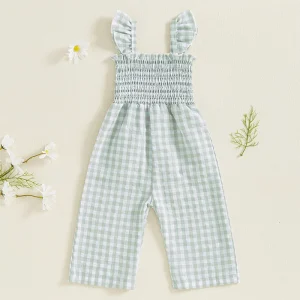 Sleeveless Plaid Print Smocked Jumpsuit